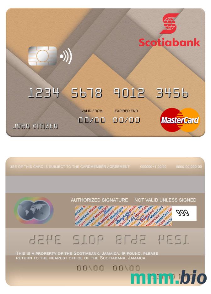 Jamaica Scotiabank przykład karty mastercard w formacie PSD